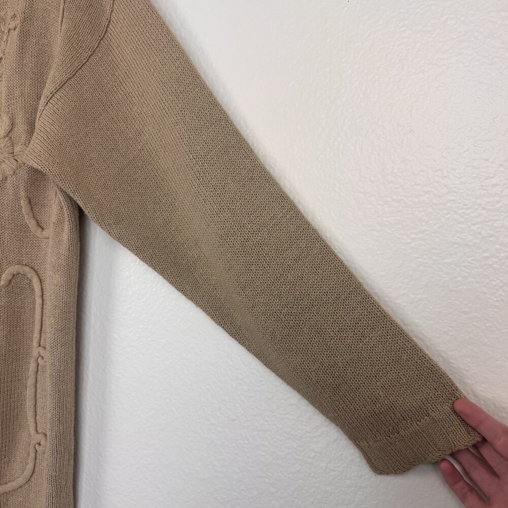 Vintage Newport News Embroidered 90s Mom Knit Tunic Sweater Cottagecore Tan M - Picture 9 of 16